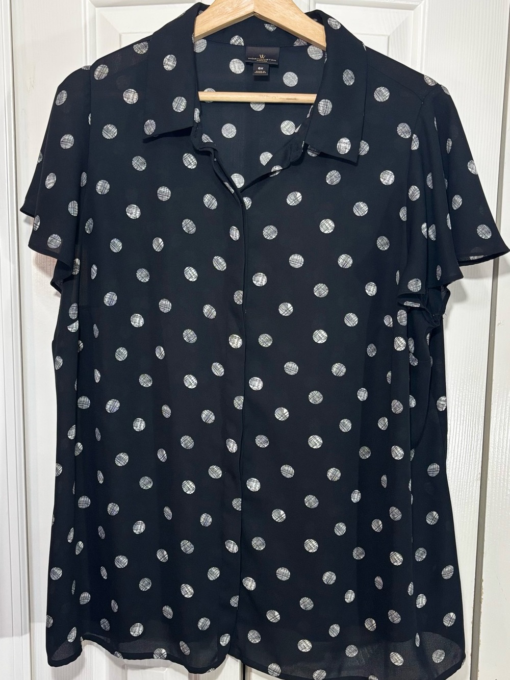 Worthington Black Blouse with Silver Polka Dots